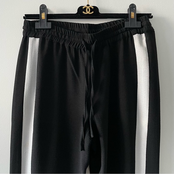 Vero Moda black ankle pants white stripe sz small elastic waist/hems drawstring - Picture 1 of 4